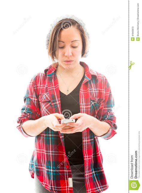 Young Woman Text Messaging On Mobile Phone Stock Image Image Of