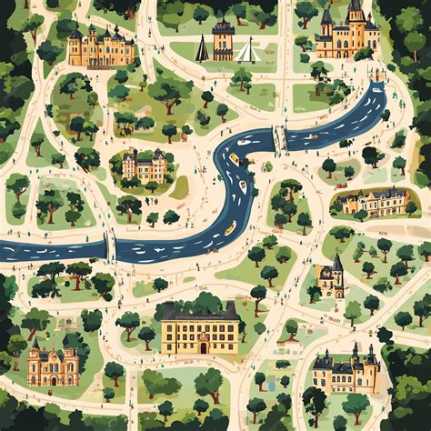 A map of a city with a road and a town called a city | Premium AI