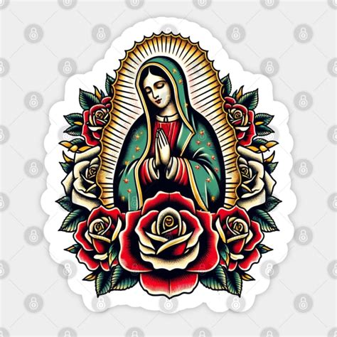 Our Lady Virgen De Guadalupe Virgin Mary Floral Virgen De Guadalupe Sticker Teepublic