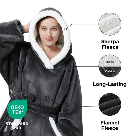 Bedsure Wearable Blanket Hoodie Long Sherpa Hoodie Blanket With Giant