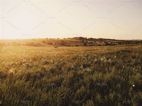 Sunset Over an Open Field | High-Quality Nature Stock Photos ~ Creative ...