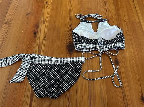 Womens Athleta Swimsuit Black White Bikini S Xs Gem