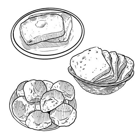 Set Of Sketch And Hand Drawn Bread And Bagutte Loaf Toast Element Set