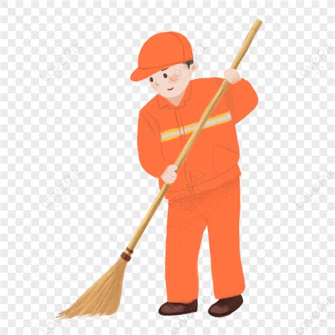 Sanitation Worker Cartoon Simple Light Vector Light Orange Png