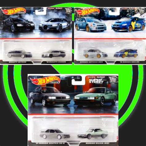 Hot Wheels PREMIUM Twin Pack BUGATTI VEYRON CHIRON NISSAN SENTRAL SILVIA SUBARU IMPREZA WRX STI