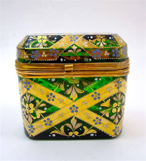 Antique Moser Enamelled Glass Casket Box