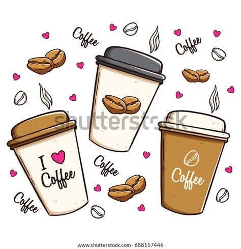 Set Cute Coffee Cups Using Doodle Stock Vector Royalty Free 688157446