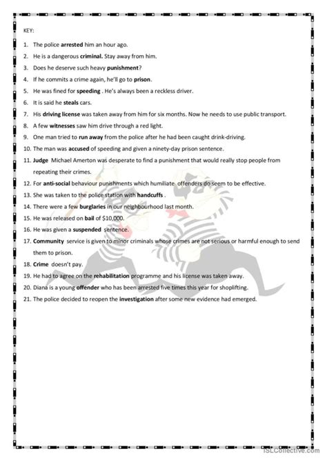 Crime And Punishment Vocabulary English Esl Worksheets Pdf Doc