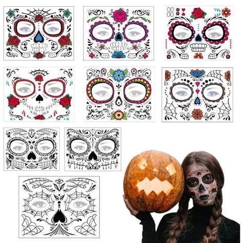 Halloween Tatouages Temporaires Pour Visage Feuilles Autocollant De