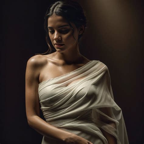 Editorial Photograph Of A Nude Full Body Arafed Woman In A White Dress