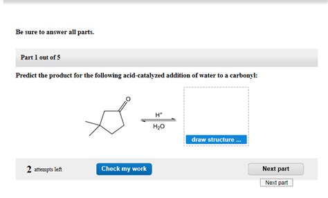 Solved Predict The Product For The Following Acid Catalyzed Chegg