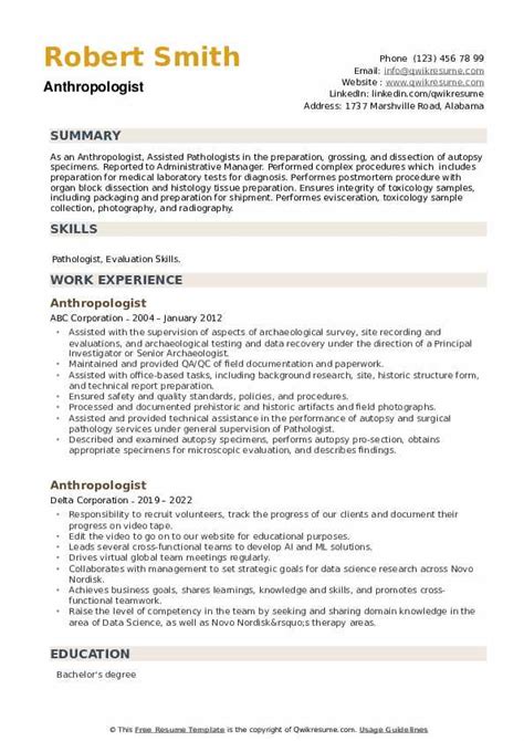 Anthropologist Resume Samples Templates For