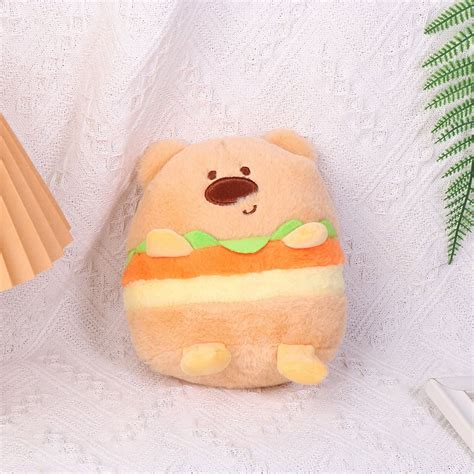 Cute Hamburg Capybara Fluffty Plush Toy Kawaii Plushie Doll Simulation