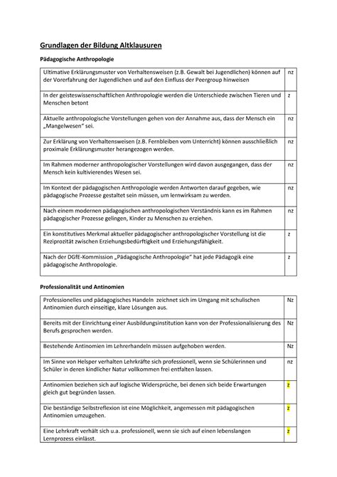 Altklausurfragen Grundlagen Der Bildung Grundlagen Der Bildung