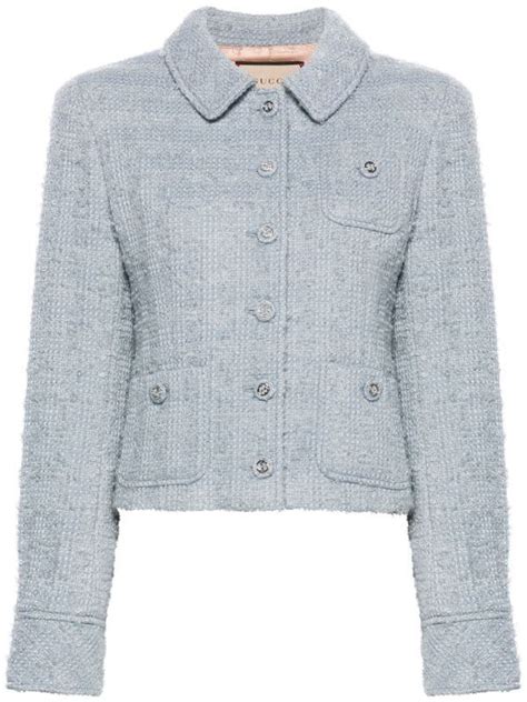 Gucci Interlocking G Buttons Tweed Jacket Blue Farfetch In