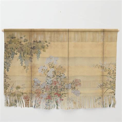 558 Japanese Edo Period Six Panel Go Woven Tapestry Hanging Flower