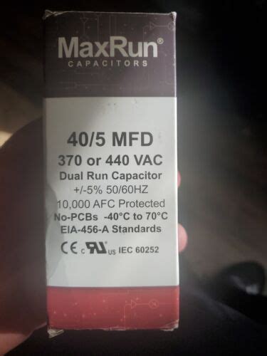 MAXRUN 40 5 MFD Uf 370 Or 440 Volt VAC Round Motor Dual Run Capacitor