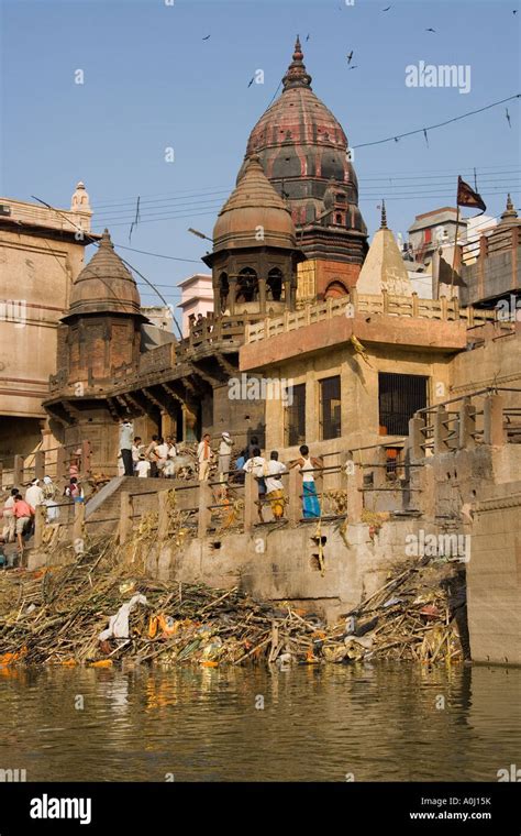 The Hindu Ghats On The West Bank Of The River Ganges In Varanasi In The