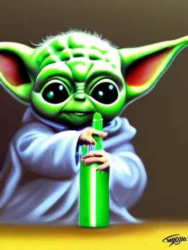 Baby Yoda Smocking A Joint Weed Digital Painting Stable Diffusion