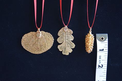 Set Of 3 Gold Plated Aspen Oak And Pine Cone Ornaments Ebay