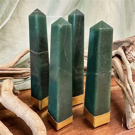 Sage Goddess Good Luck Green Aventurine Gold-Trimmed Obelisk