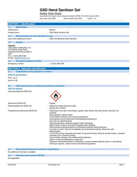 Safety Data Sheets Of Hand Sanitizer And Wet Wipes By Gsd