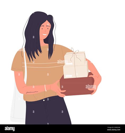 Happy Woman Holding Parcels Order Delivery Service Boxes Shipping