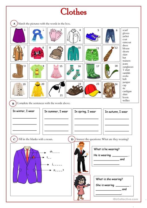 Clothes English Esl Worksheets For Distance Learning And Physical Classrooms Clothes