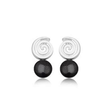 Boucles d oreilles Pendantes Spirale en Gemstone Grès Noir et Argent