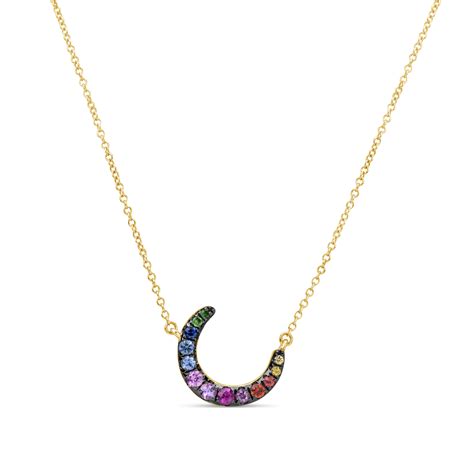 Dilamani Jewelry Rainbow Sapphire Moon Pendant Necklace