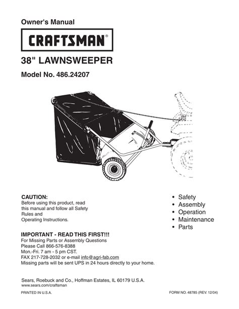 Craftsman 48624207 Lawn Sweeper User Manual Manualzz