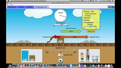 Phet Force And Motion Basics Acceleration Youtube