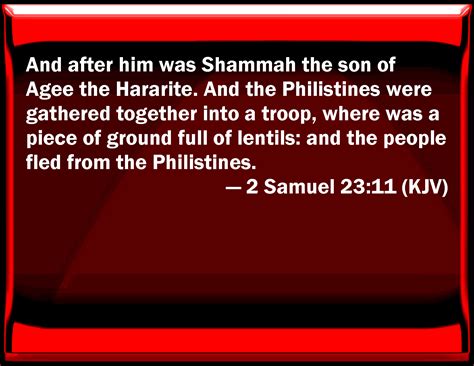 Samuel And After Him Was Shammah The Son Of Agee The Hararite