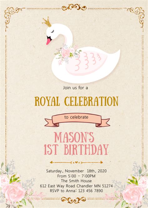 Swan Princess Birthday Shower Invitation Template Postermywall