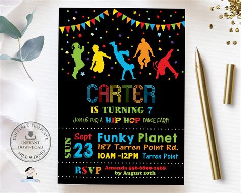 Hip Hop Dance Party Invitation Printable Editable Template Etsy Australia