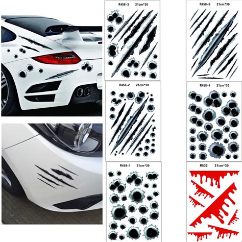 【ready Stock】3d Bullet Hole Car Stickers Funny Motorcycle Realistic