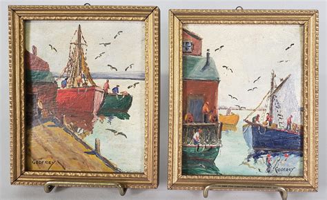 Pair Godfrey Marine Oil Paintings Pair Of Vintage Godfrey Miniature