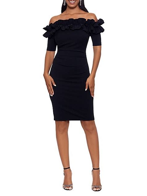 Off The Shoulder Ruffle Shoulder Sheath Dress