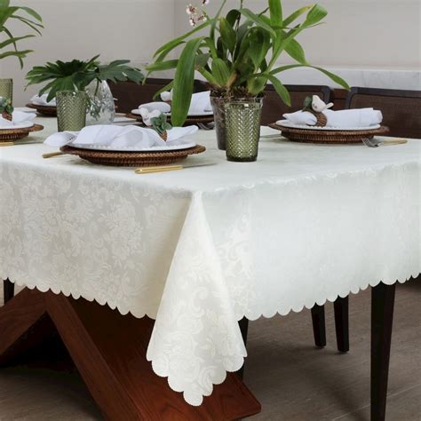 Toalha de Mesa Quadrada 8 lugares Off White Impermeável Arabesco At