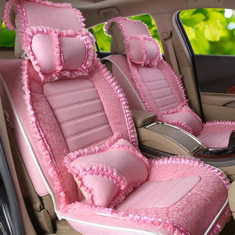 Princess Lace Pink Lady Car Seat Covers Sedan Chairs Decoration Womens Girls Bridals Car Seats