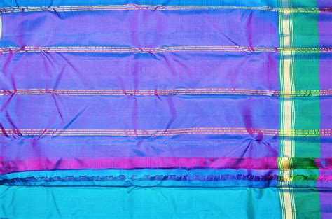 Tvis And Bliss Blue Magenta And Green Double Border Gadwal Soft Silk