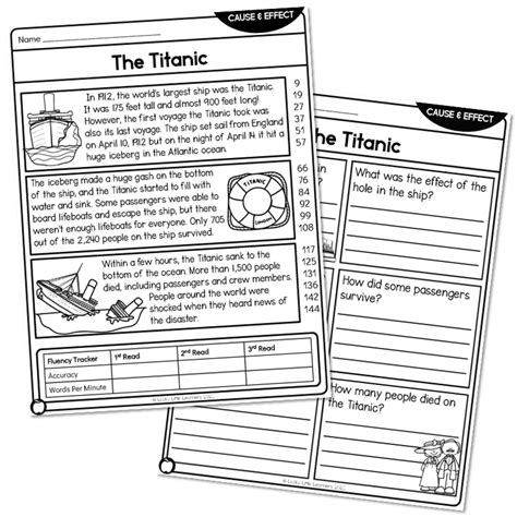 2nd Grade Nonfiction Cause And Effect Reading Passage The Titanic Above Lucky Little Learners