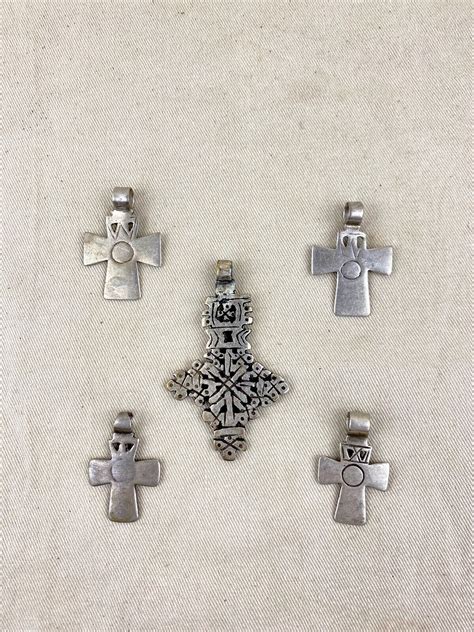 Antique Silver Ethiopian Coptic Cross Pendants Gem