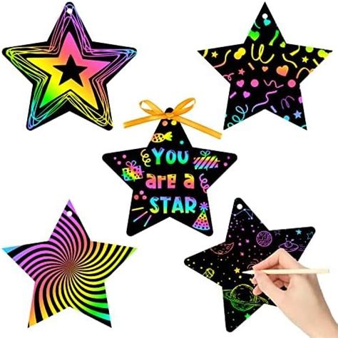 Watinc 60Pcs Star Scratch Cards For Magic Rainbow Color Craft Kit Diy ...