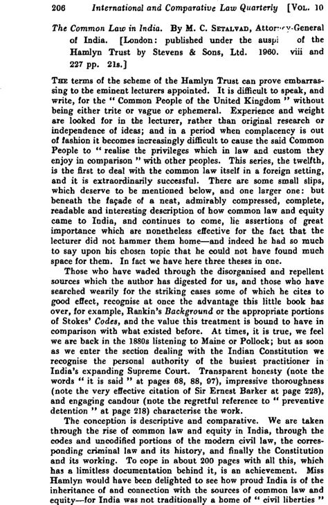 The Common Law in India. By M. C. Setalvad, Attorary-Genral of India ...