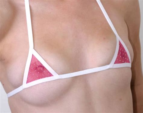 Pink Sheer Polka Dot See Through Micro Mini Bikini Top W White Trim Etsy