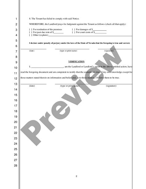 Nevada Complaint For Unlawful Detainer Us Legal Forms