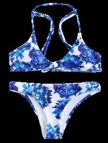 2018 String Printed Strappy Bikini Set In BLUE M ZAFUL