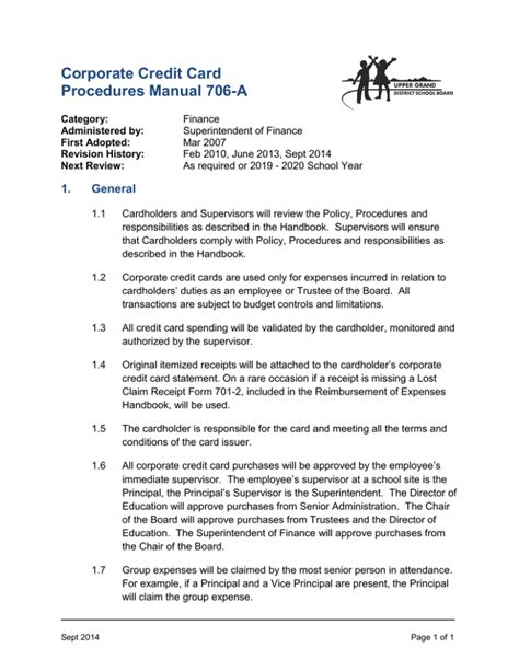 Corporate Credit Card Procedures Manual 706 A Intended For Company