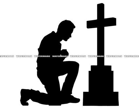 Man Kneeling Praying At Memorial Cross Svg Man Kneeling Praying At